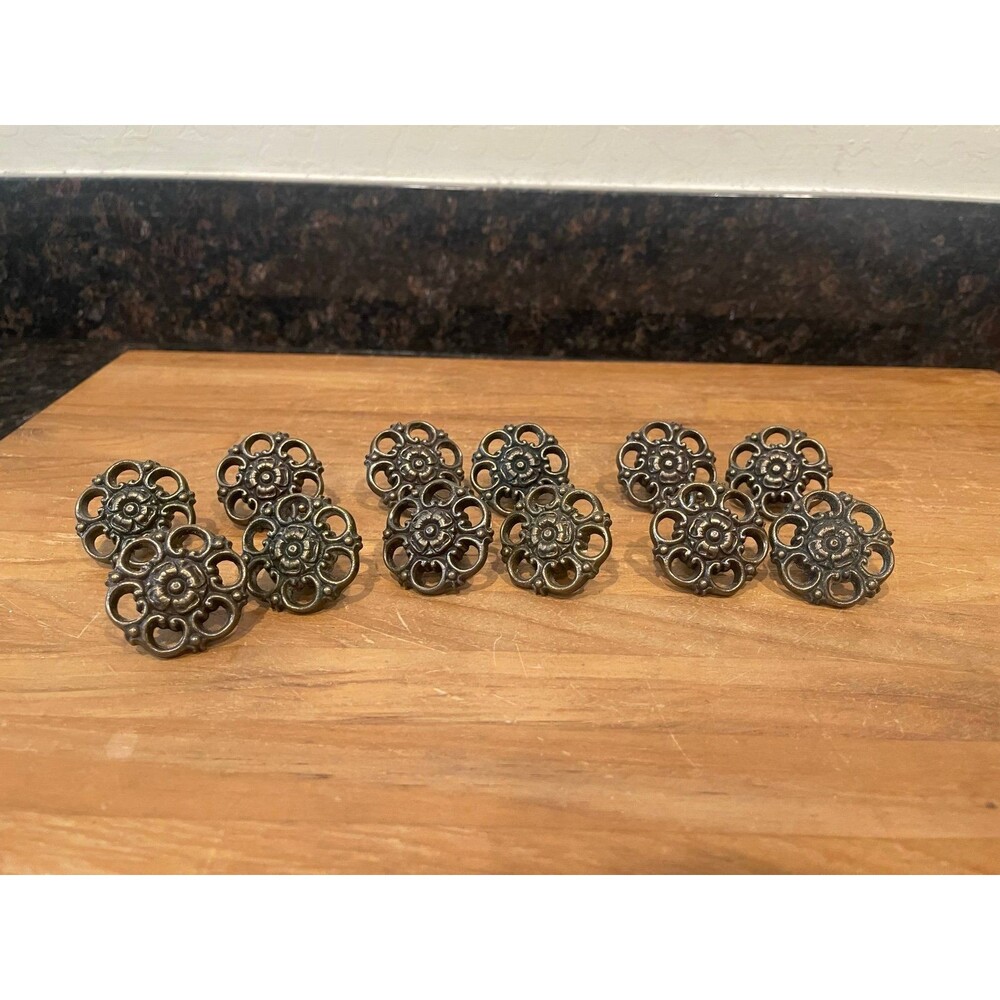 12 Vintage Solid Brass Filigree Dresser Drawer Knobs
